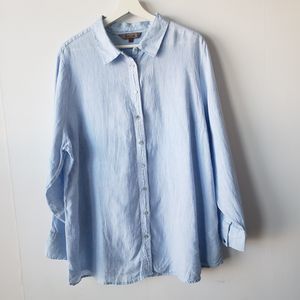 belle curve 100% linen button up blue shirt size 18